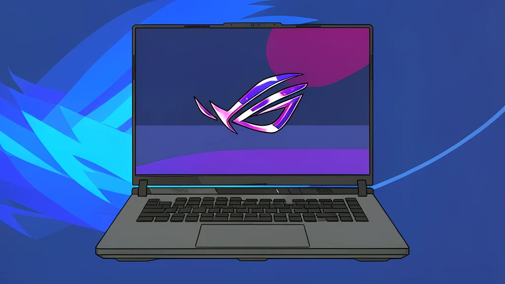 A black gaming laptop with a glowing green logo on the lid, sitting on a wooden desk next to a mechanical keyboard.