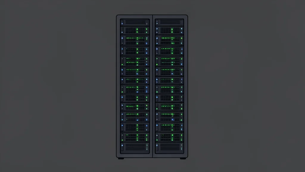 A server rack with glowing status lights