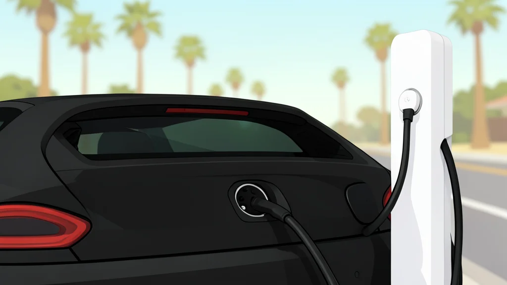 A sleek electric sports car parked next to a white charging station with a cable connected to its rear.