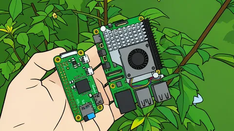 A flat vector illustration of a small green circuit board with gold pins and a central black chip.