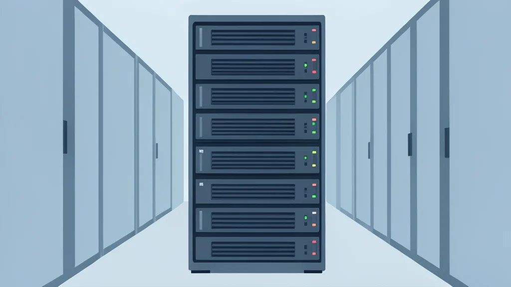 A stylized flat-vector illustration of a server rack in a data center.