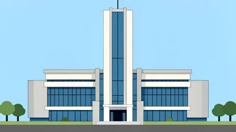 A modern central bank building featuring a large glass facade and sturdy stone columns.