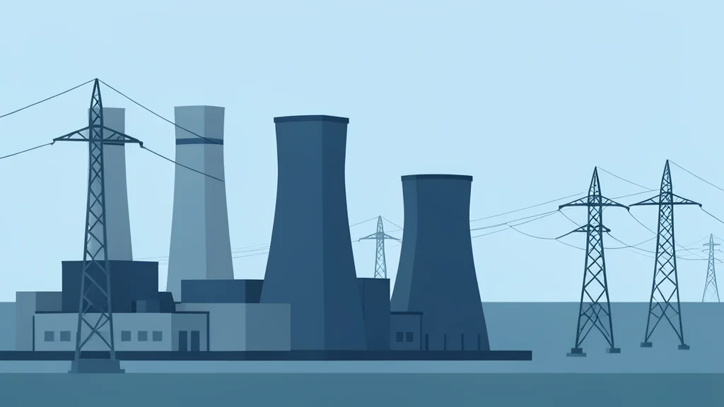 A large industrial power generation facility with cooling towers and transmission lines