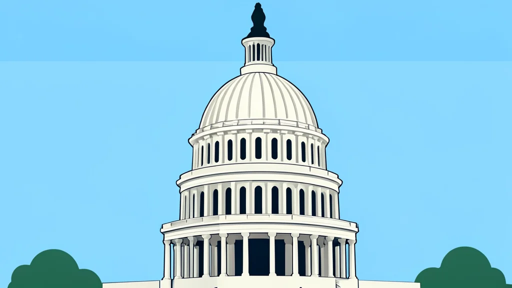 A flat-vector illustration of the United States Capitol dome against a clear sky.
