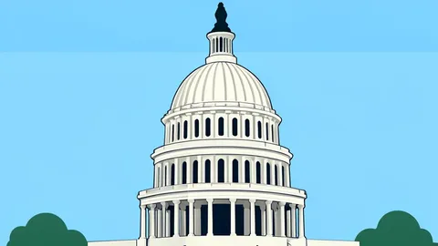 A flat-vector illustration of the United States Capitol dome against a clear sky.