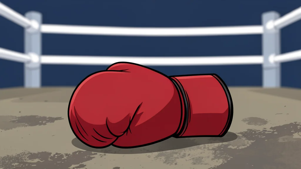 A pair of red leather boxing gloves resting on a canvas ring floor