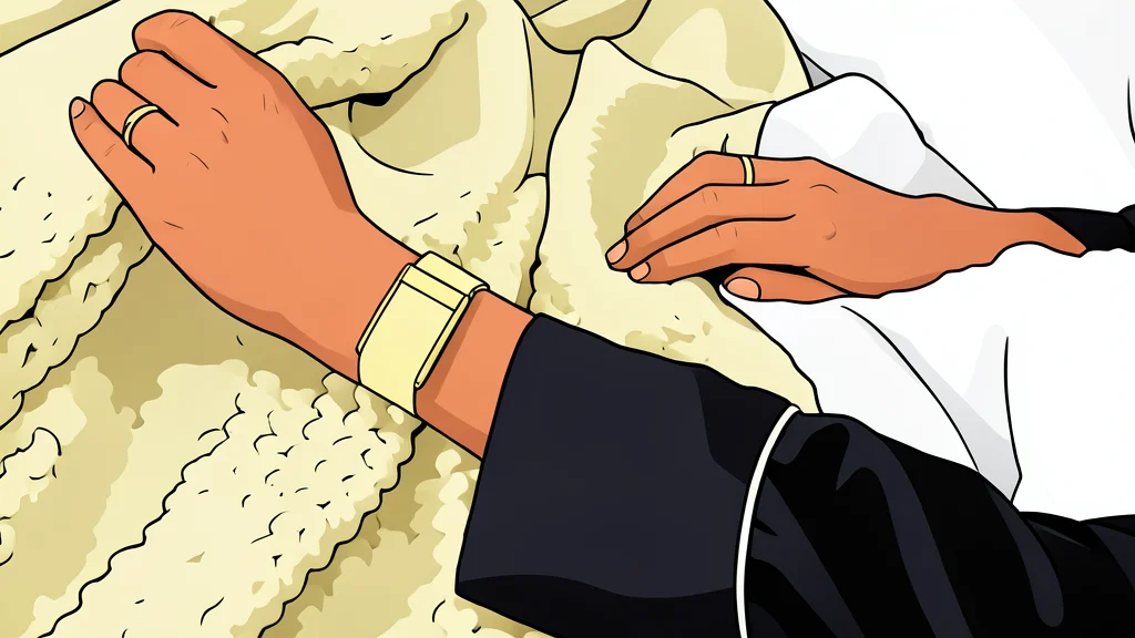 A close-up view of a flexible fabric wristband with a small, rounded sensor module attached to the center.