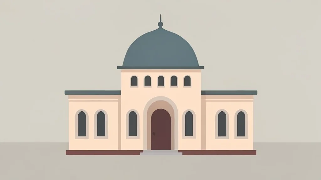 A flat-vector illustration of a synagogue building with a dome and arched windows.