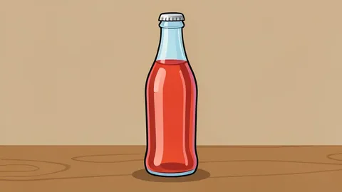 A flat vector illustration of a pair of athletic sneakers and a glass soda bottle on a wooden table.