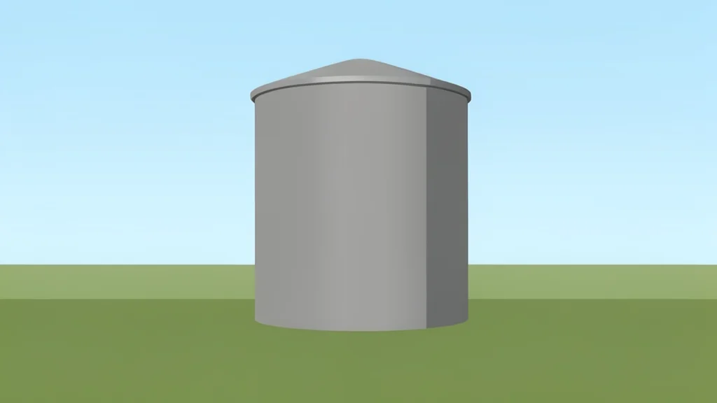 A large cylindrical gas storage tank standing in an open field