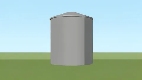 A large cylindrical gas storage tank standing in an open field