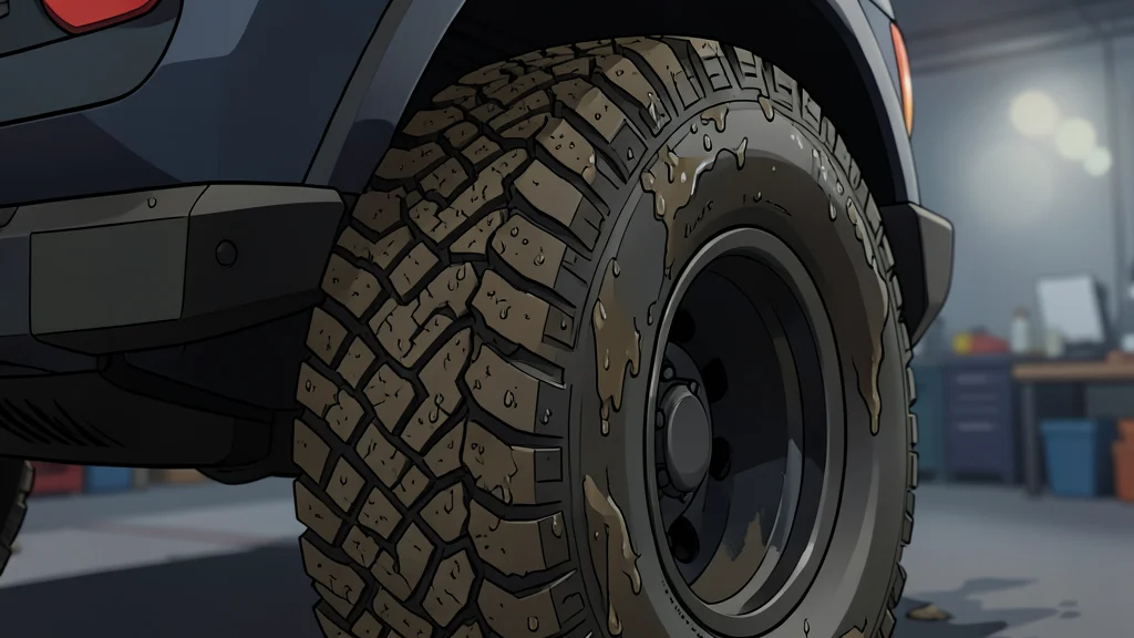 A rugged off-road vehicle driving through a heavy rainstorm on a muddy dirt track