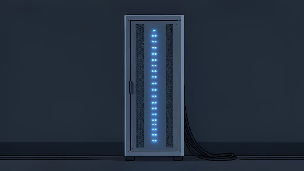 A stylized server rack standing in the center of a clean, minimalist data center room.