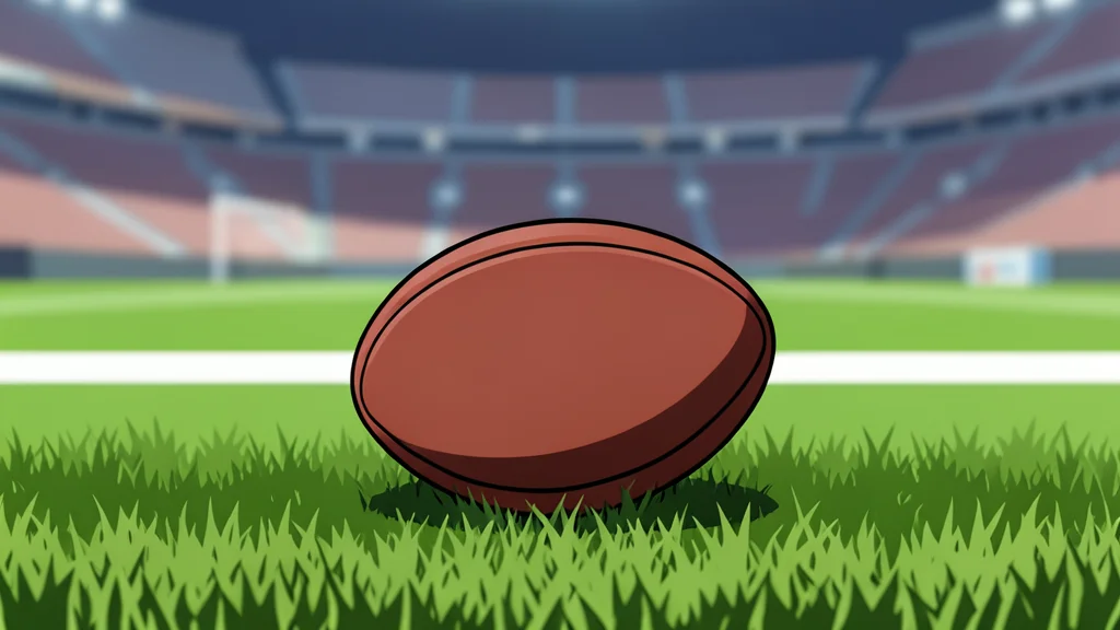 A rugby ball resting on green grass