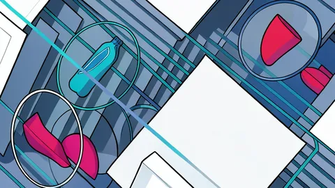 A glass microscope slide with stained tissue samples under a laboratory microscope