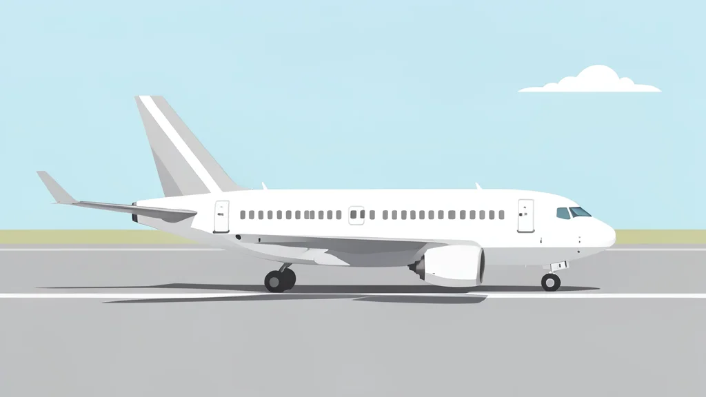 A flat vector illustration of a commercial airplane parked on an airport tarmac.