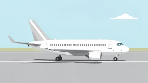 A flat vector illustration of a commercial airplane parked on an airport tarmac.