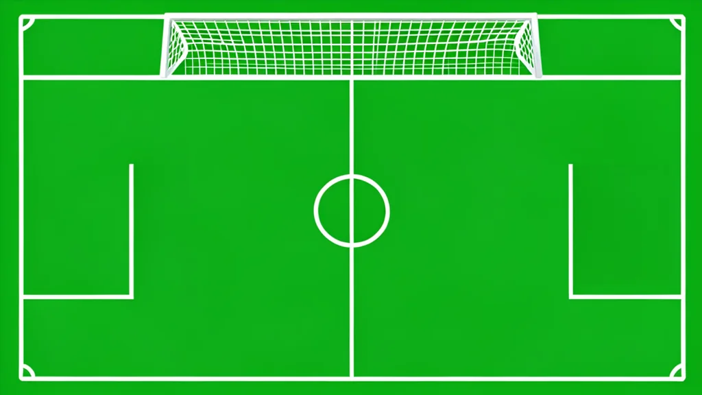 A green grass football pitch with white boundary lines and a goal net in the background