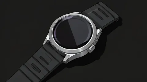 A flat vector illustration of a titanium smartwatch with a sapphire glass face and a digital display showing a heart rate icon