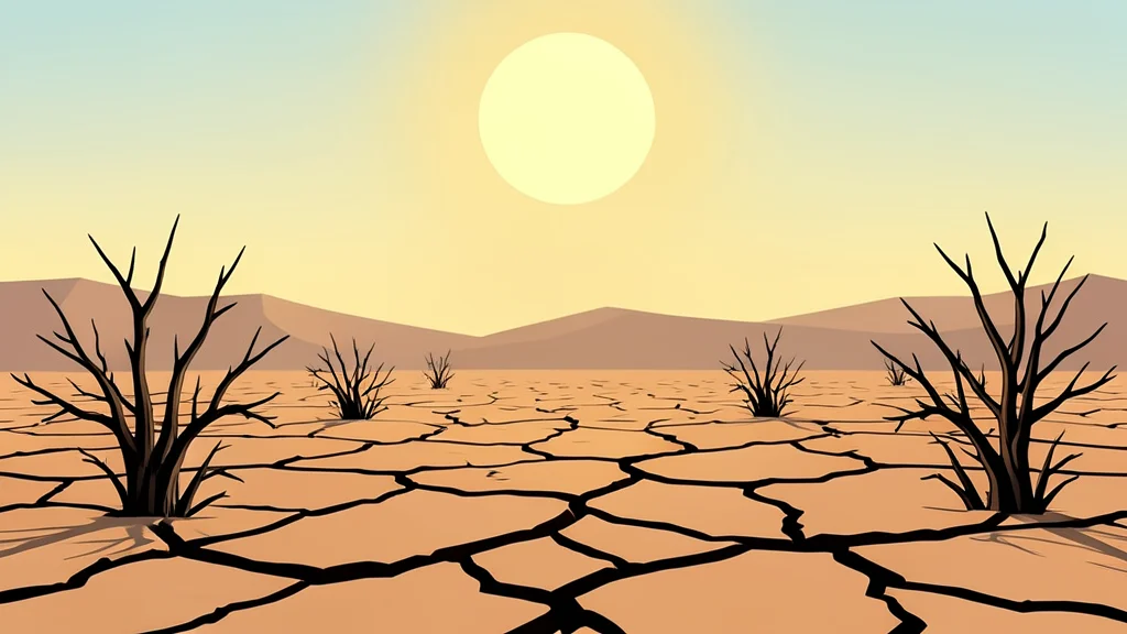 A dry, cracked earth landscape with sparse, withered vegetation under a harsh sun.