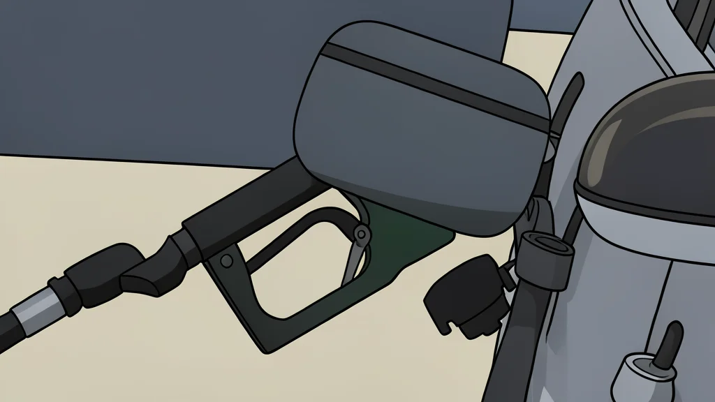 A fuel pump nozzle resting on a gas station island