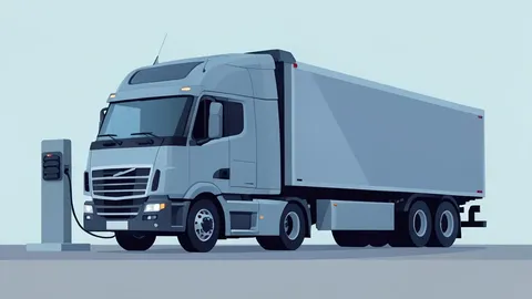 A large electric semi-truck parked at a charging station