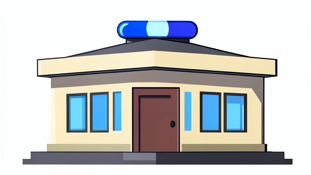 A police station building with a blue light bar on the roof