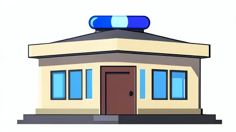 A police station building with a blue light bar on the roof