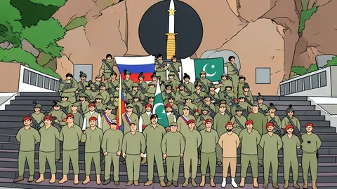 A flat-vector illustration of a military training ground featuring rows of camouflage tents and sandbags.