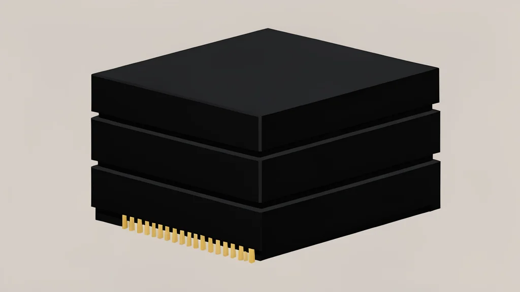 A stack of black rectangular computer memory modules with gold contact pins