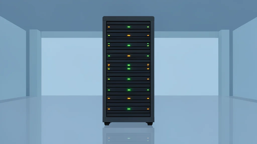 A server rack with blinking status lights in a data center