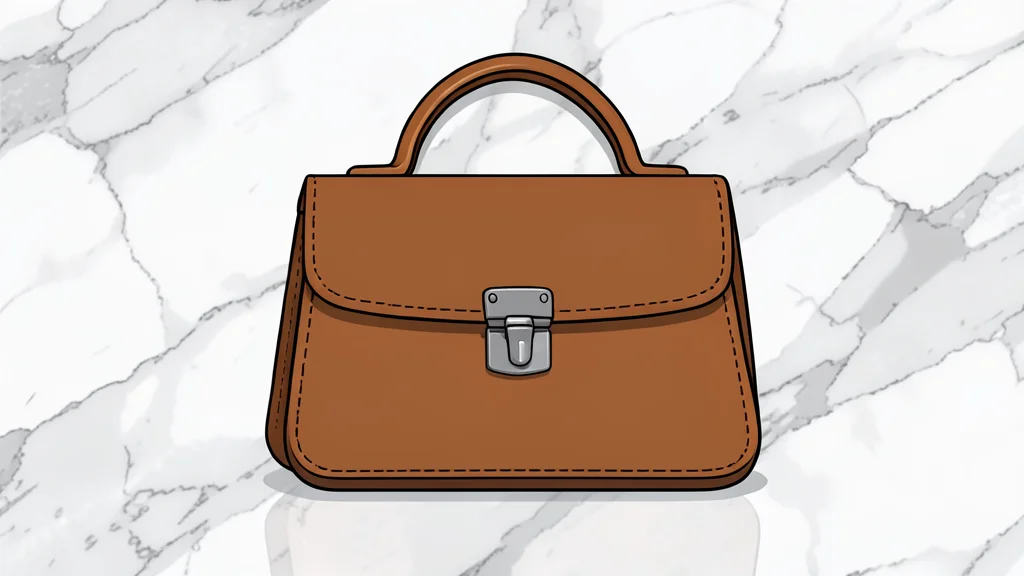 A polished leather handbag resting on a marble counter