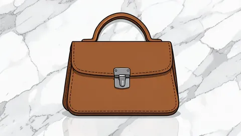 A polished leather handbag resting on a marble counter