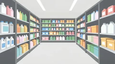 A retail store aisle stocked with shelves of household goods and consumer products