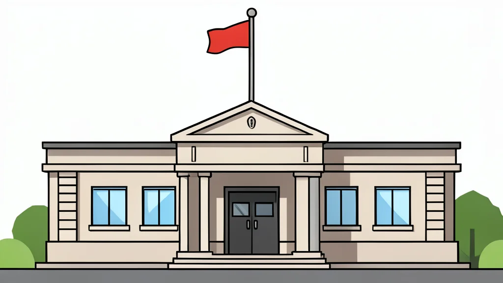 A flat vector illustration of a police station building with a flagpole against a plain background.