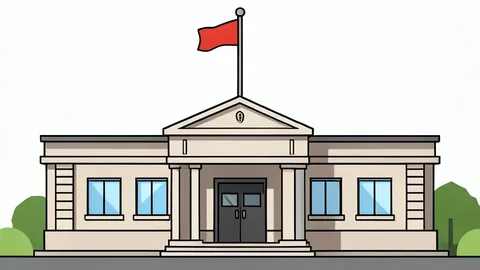 A flat vector illustration of a police station building with a flagpole against a plain background.