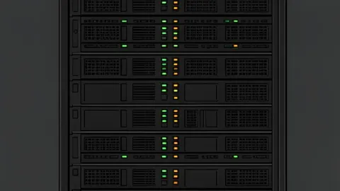 A stylized server rack in a data center