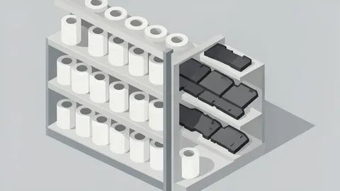 A well-stocked automotive parts aisle with shelves of oil filters and brake pads