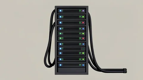 A server rack filled with blinking lights and cables