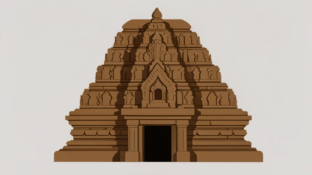 A traditional Sri Lankan temple gopuram with intricate stone carvings
