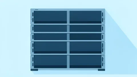 A flat-vector illustration of stacked server racks in a data center environment.