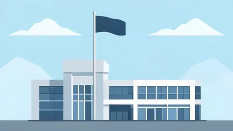 A minimalist flat-vector illustration of a secure military headquarters building with a single flagpole against a clear sky.