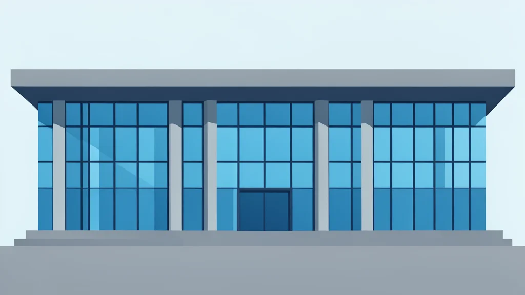 Flat vector illustration of a modern government building with a flat roof and glass windows.