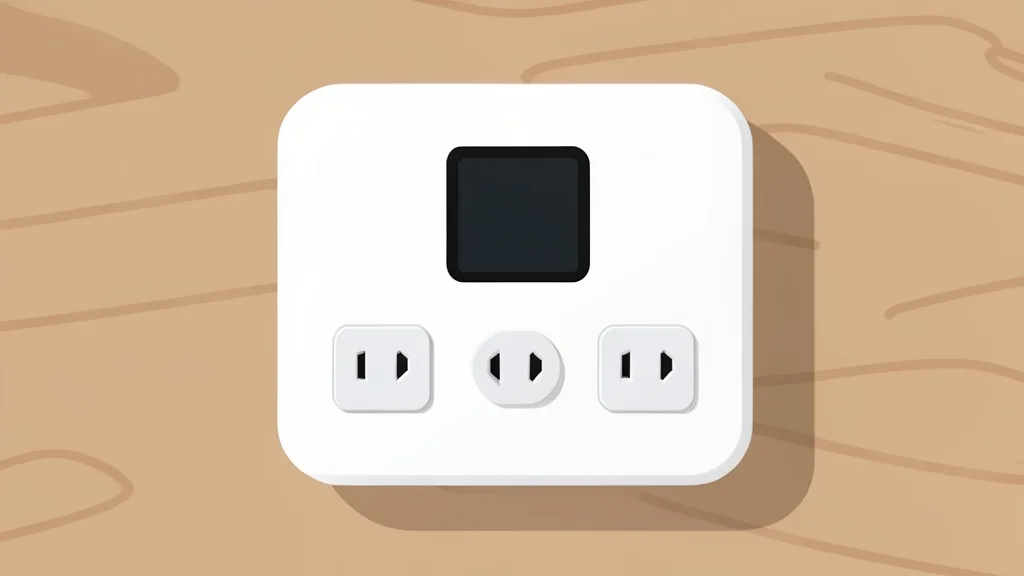 A white portable power station unit with a digital display and multiple AC outlets sitting on a wooden workbench