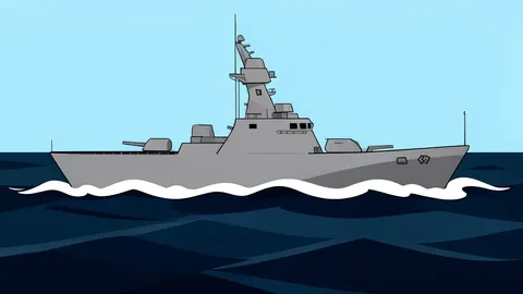 A grey naval warship cutting through dark ocean waves