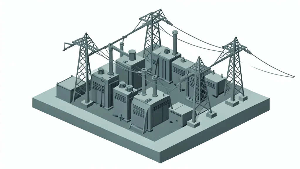 A large industrial electrical substation with high-voltage transformers and power lines