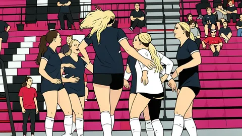 A white volleyball resting on a polished wooden gymnasium floor