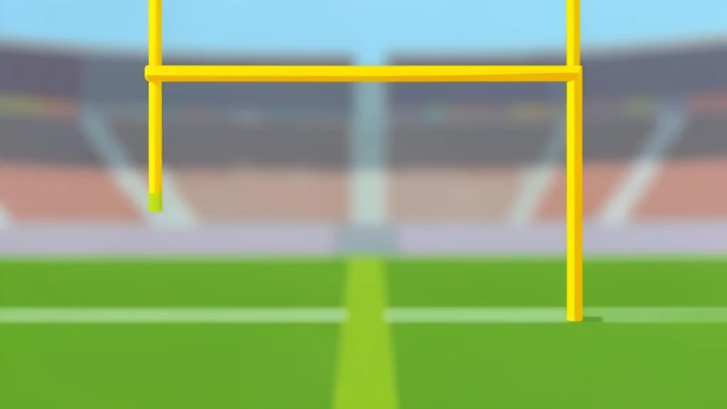 A flat vector illustration of a green football field with white yard lines and goalposts under a clear sky.