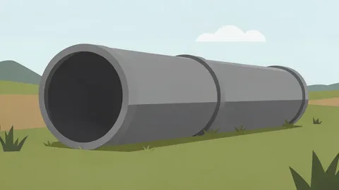 A steel pipeline running through a grassy field