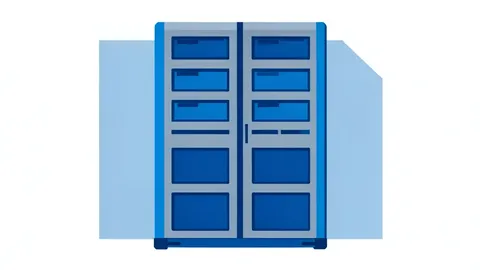 A row of server racks in a data center